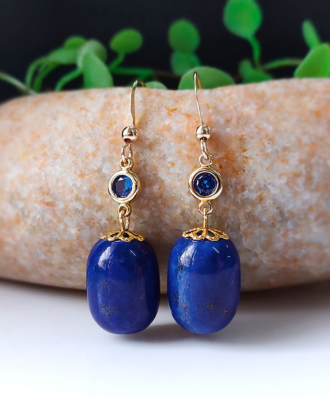 Skinny Royal Blue 14K Gold Gem Stone Drop Earrings