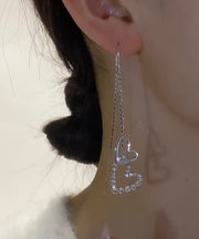 Skinny Silk Alloy Zircon Love Tassel Drop Earrings