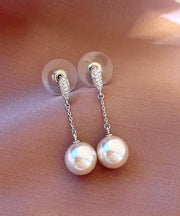 Skinny Silk Copper Alloy Pearl Tassel Stud Earrings