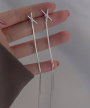 Skinny Silk Sterling Silverr Tassel Drop Earrings