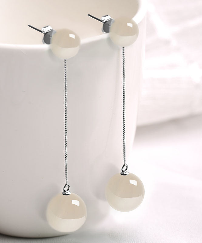 Skinny White Sterling Silver White Agate Drop Earrings