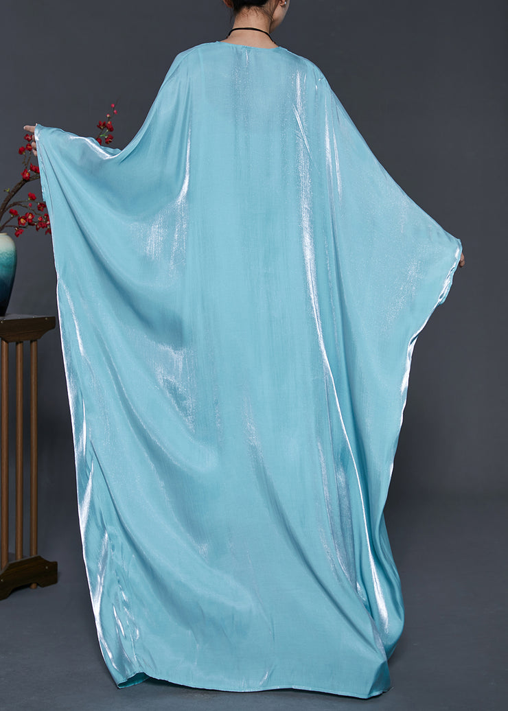 Sky Blue Draping Silk Cardigan Oversized Batwing Sleeve