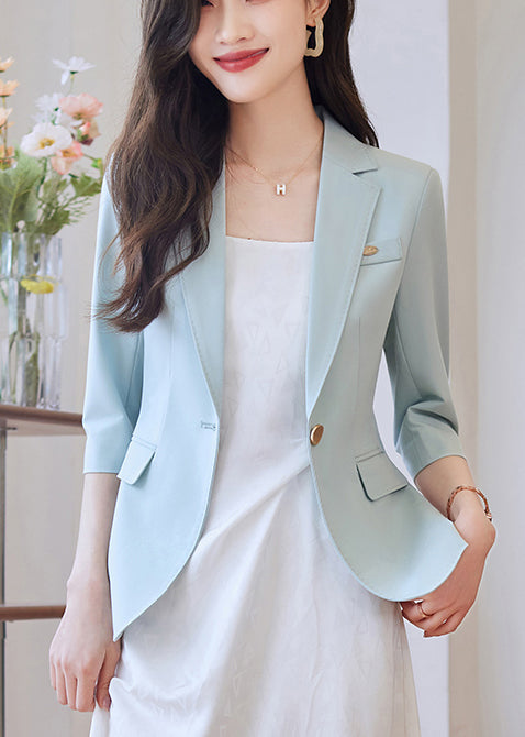 Sky Blue Spandex Jackets Notched Half Sleeve