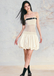 Slim Fit Apricot Sashes Tulle Patchwork Mid Dress Summer