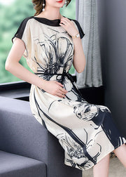 Slim Fit Apricot Slash neck Tie Dye Sashes Chiffon Vacation Dresses Short Sleeve