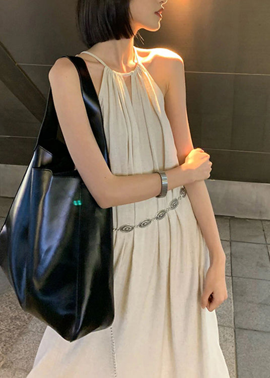 Slim Fit Apricot Tie Waist Solid Holiday Maxi Dress Summer