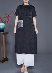 Slim Fit Black Embroideried Applique Silk Dresses Summer