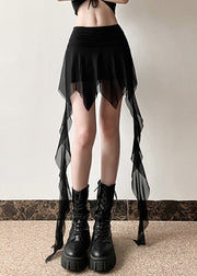 Slim Fit Black High Waist Tulle Patchwork Skirt