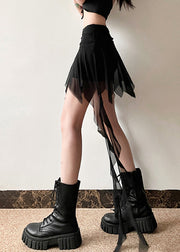 Slim Fit Black High Waist Tulle Patchwork Skirt