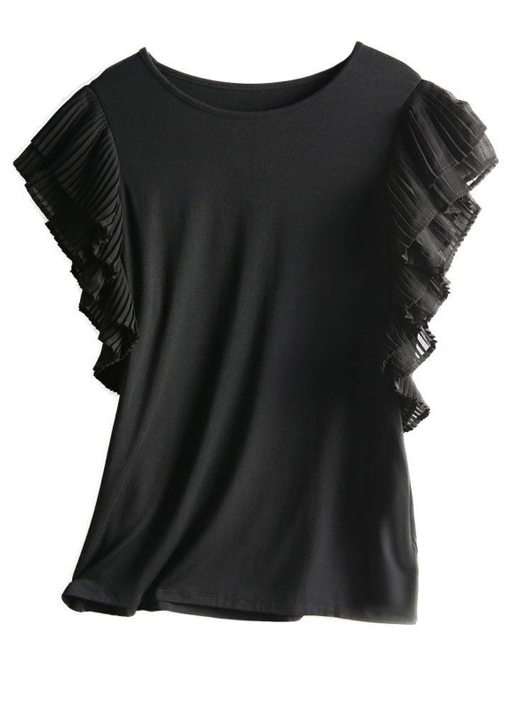 Slim Fit Black O-Neck Patchwork T Shirt Short Sleeve