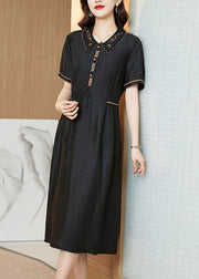 Slim Fit Black Zip Up Patchwork Silk Cinch Dresses Summer