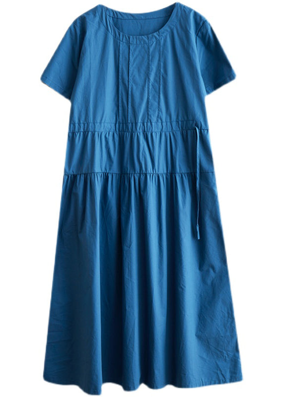 Slim Fit Blue Cinched Patchwork Cotton Maxi Dresses Summer