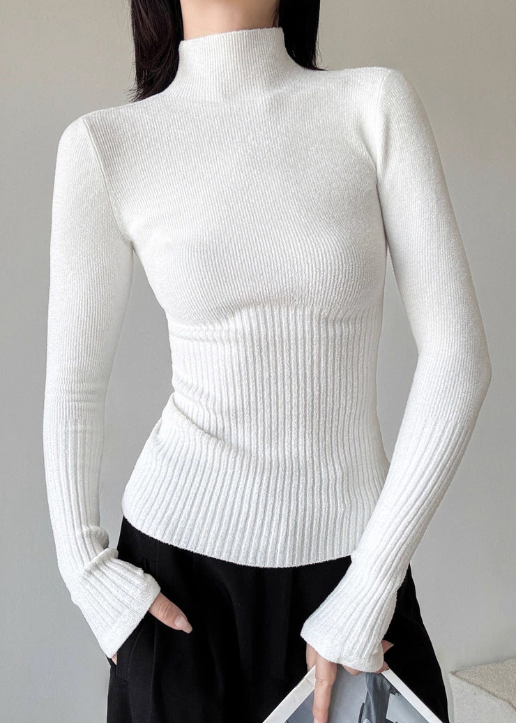 Slim Fit Brown Hign Neck Patchwork Knit Sweaters Winter