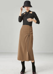 Slim Fit Coffee Cinched Side Open Chiffon Skirt Summer