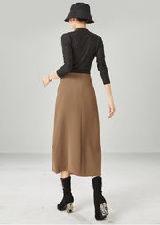 Slim Fit Coffee Cinched Side Open Chiffon Skirt Summer