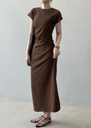 Slim Fit Coffee Solid Cotton Long Dresses Summer