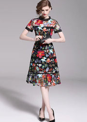 Slim Fit Floral Embroideried Patchwork Tulle Mid Dress Summer