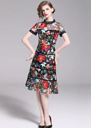 Slim Fit Floral Embroideried Patchwork Tulle Mid Dress Summer