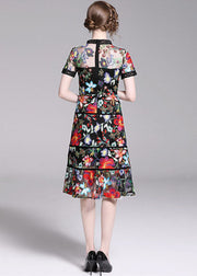 Slim Fit Floral Embroideried Patchwork Tulle Mid Dress Summer