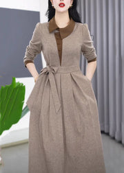 Slim Fit Grey Asymmetrical Tie Waist Maxi Dress Winter