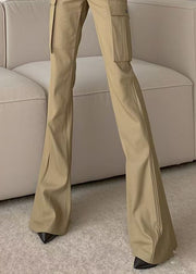 Slim Fit Khaki Pockets High Waist Cotton Flare Bottoms Spring