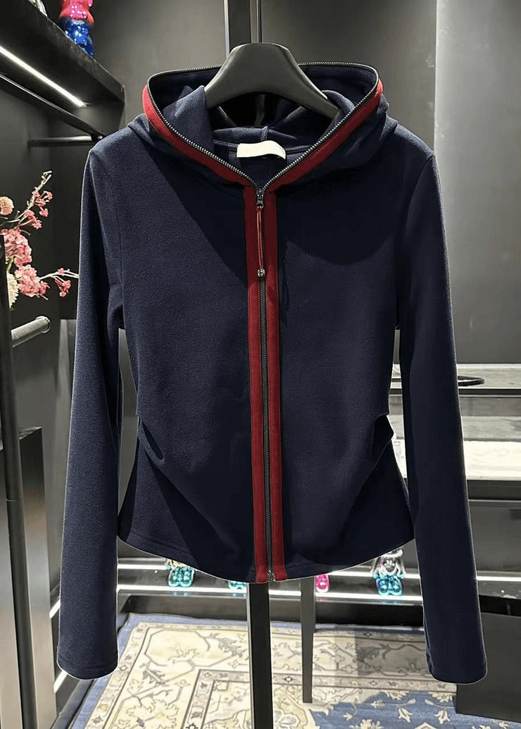 Slim Fit Navy Hooded Zip Up Cotton Coat Fall