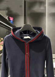 Slim Fit Navy Hooded Zip Up Cotton Coat Fall