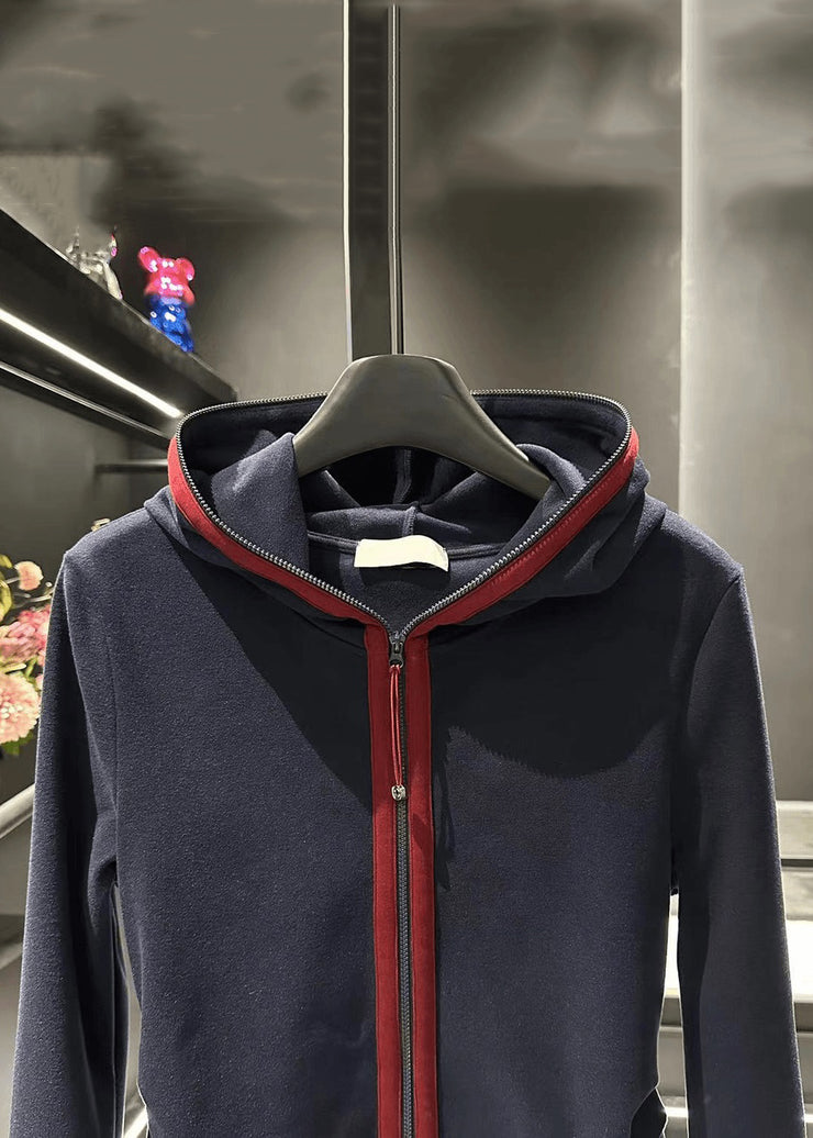 Slim Fit Navy Hooded Zip Up Cotton Coat Fall