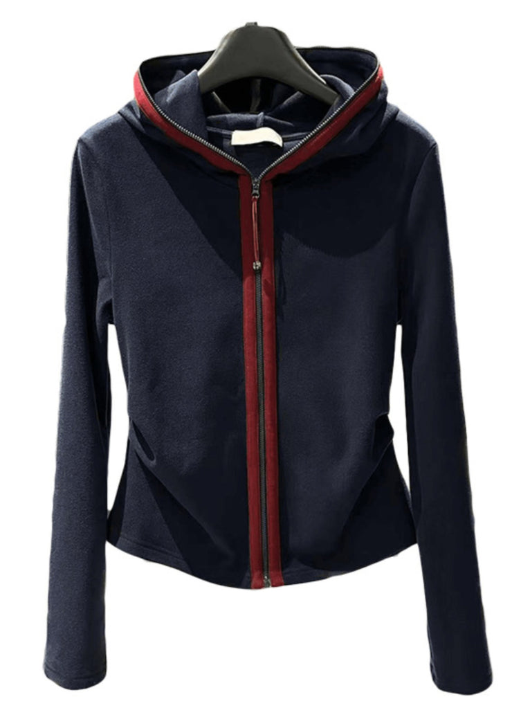 Slim Fit Navy Hooded Zip Up Cotton Coat Fall