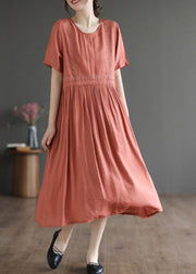 Slim Fit Orange Embroideried Cotton Dresses Summer