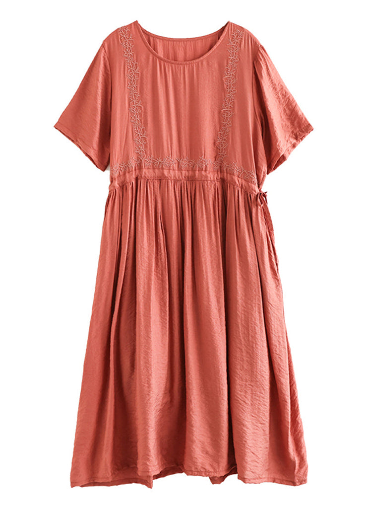 Slim Fit Orange Embroideried Cotton Dresses Summer