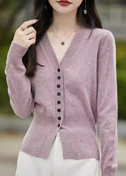 Slim Fit Purple V Neck Button Knit Sweaters Spring