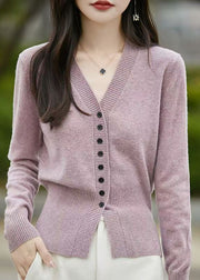 Slim Fit Purple V Neck Button Knit Sweaters Spring