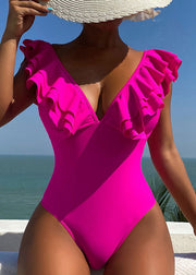 Slim Fit Rose Ruffled Patchwork Beach Swimwear Bodysuit