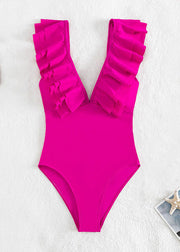 Slim Fit Rose Ruffled Patchwork Beach Swimwear Bodysuit