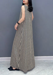 Slim Fit Stand Collar Striped Tie Waist Maxi Dress Summer