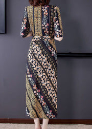 Slim Fit V Neck Cinched Print Chiffon Long Dress Summer