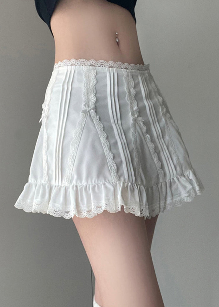 Slim Fit White Ruffled High Waist Patchwork Cotton Skirts Summer