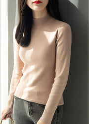 Slim Fit White Turtleneck Knit Top Long Sleeve