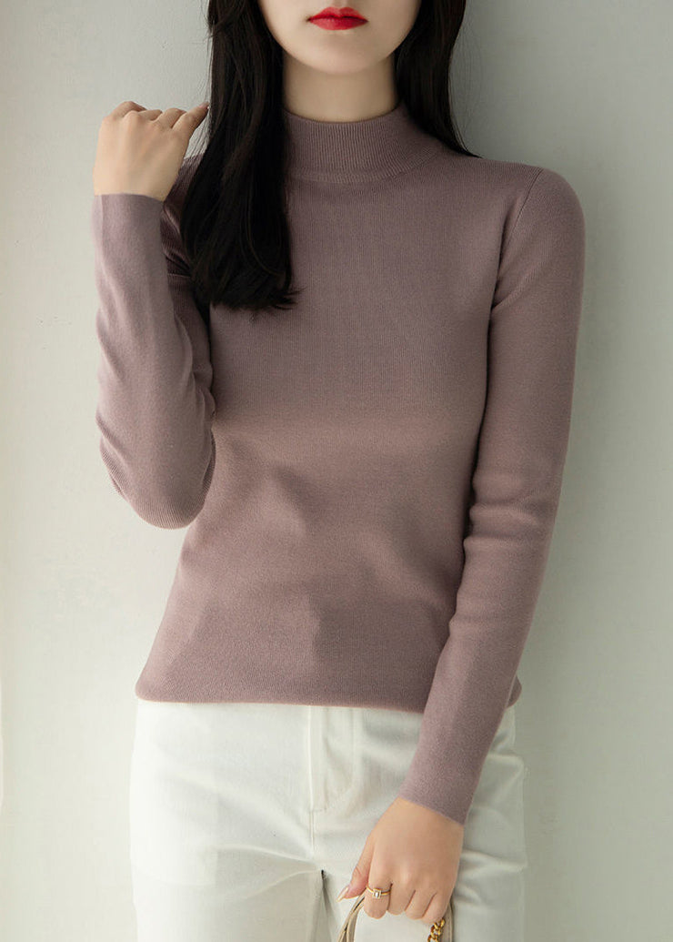 Slim Fit White Turtleneck Knit Top Long Sleeve