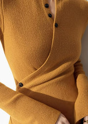 Slim Fit Yellow Asymmetrical Patchwork Knit Sweaters Spring