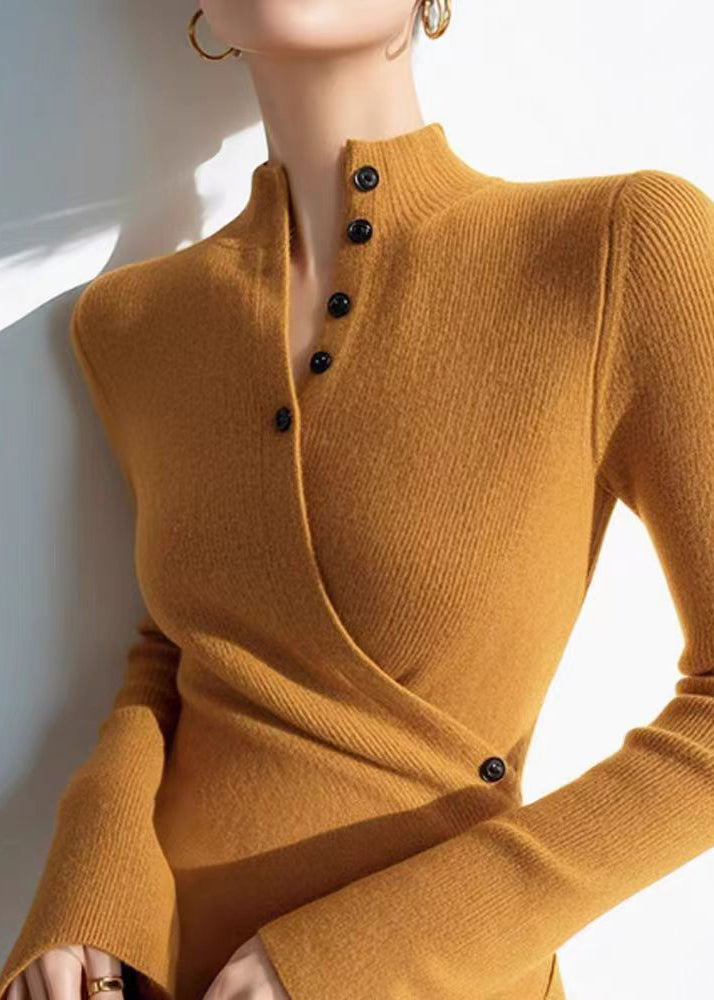 Slim Fit Yellow V Neck Wrinkled Cotton Knit Sweaters Spring