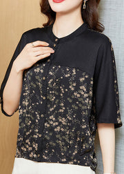 Small Floral Print Patchwork Silk T Shirts O Neck Summer