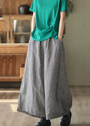 Small Plaid Pockets Patchwork Casual Linen Wide Leg Pants Summer