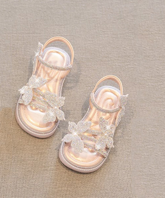 Soft Beige Zircon Peep Toe Buckle Strap Girls Walking Sandals