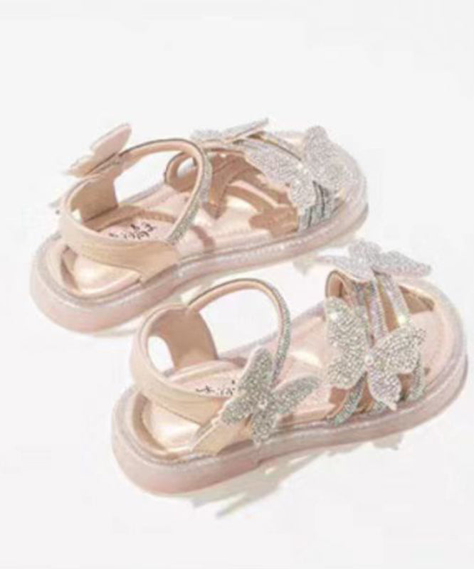 Soft Beige Zircon Peep Toe Buckle Strap Girls Walking Sandals