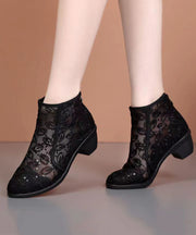 Soft Black Sequin Splicing Chunky Ankle Boots