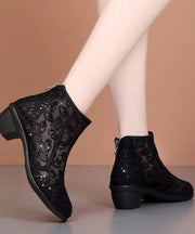 Soft Black Sequin Splicing Chunky Ankle Boots