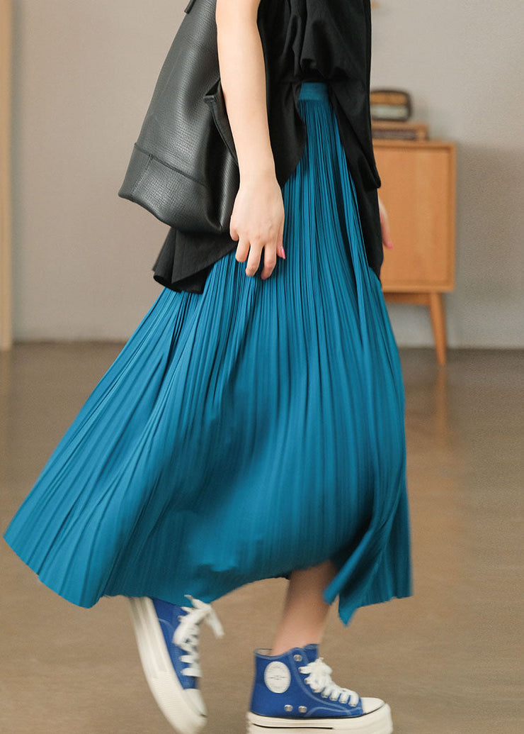 Solid Blue Cotton Beach Skirt Elastic Waist Wrinkled