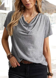 Solid Color Casual Fashion Grey Short Sleeve Women